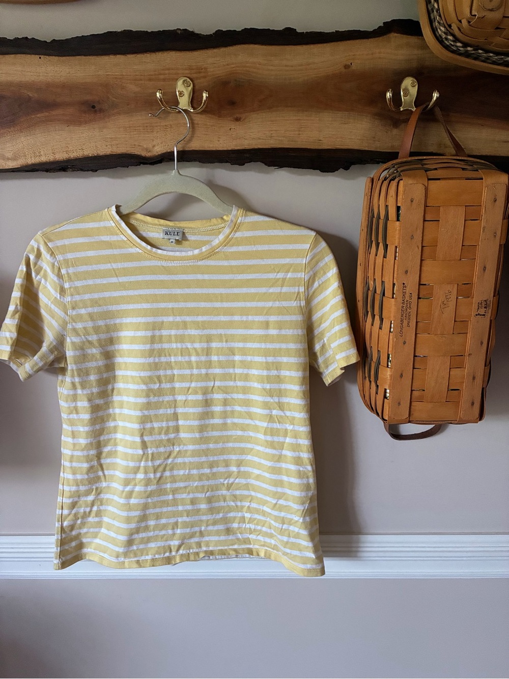 Kule Modern Tee Tshirt Striped butter Yellow White Short Sleeve XS